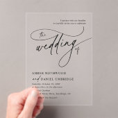 Elegante kalligrafie zwart-wit monogram bruiloft acryl uitnodigingen (Insitu (Draagbaar))