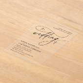 Elegante kalligrafie zwart-wit monogram bruiloft acryl uitnodigingen (Laagn)