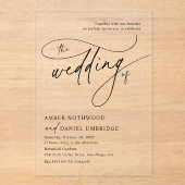 Elegante kalligrafie zwart-wit monogram bruiloft acryl uitnodigingen (Voorkant)