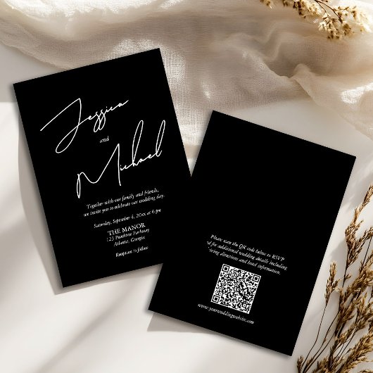 Elegante kalligrafie zwart-wit QR-code Kaart