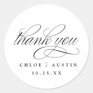 Elegante Kalligrafie Zwart Wit Trouwstickers Ronde Sticker
