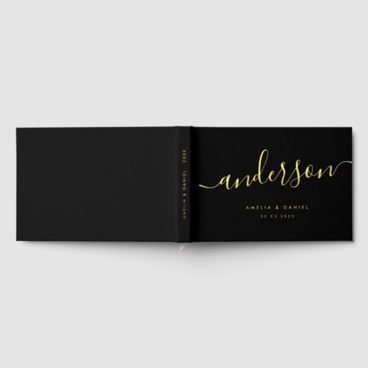 Elegante kalligrafie zwarte bruiloft echte folie gastenboek (Volledig)