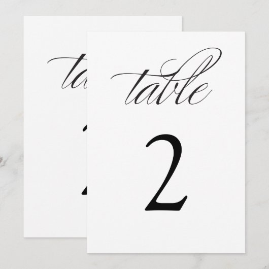 Elegante Kalligrafie Zwarte Trouwtafelnummers Kaart (Voorkant / Achterkant)