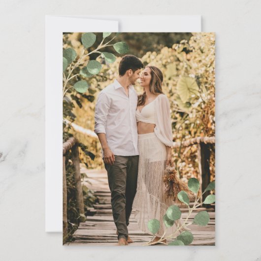 Elegante kam monogram foto overlay bruiloft kaart (Achterkant)