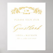 Elegante kam monogram Trouwen Guestbook teken Folie Afdrukken (Voorkant)