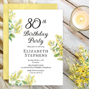 Elegante Kamperfoelie 80ste Verjaardag Gele Bloeme Kaart