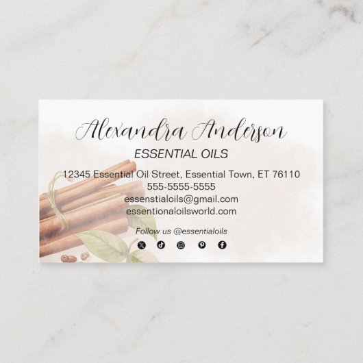 Elegante kaneel etherische oliën Floral Waterverf Visitekaartje (Achterkant)