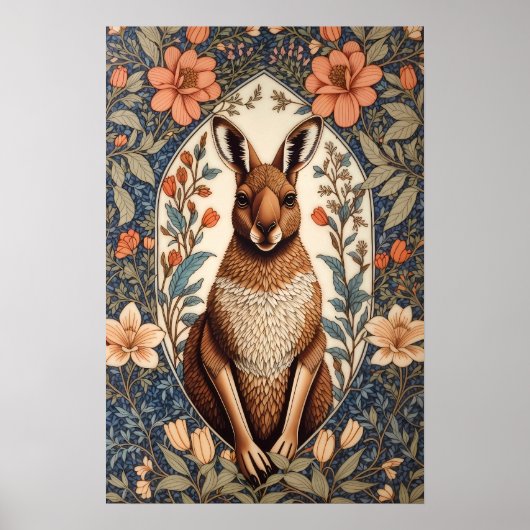 Elegante kangoeroe geïnspireerd door William Morri Poster (Voorkant)