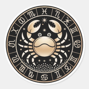 Elegante Kanker Zodiac Constellatie Goud Zwart Ronde Sticker