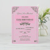 Elegante Kant 15e verjaardag uitnodigingen – Roze (Staand voorkant)