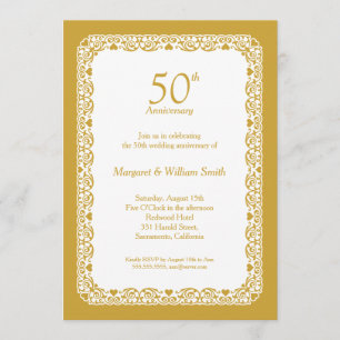 Elegante kant 50ste gouden huwelijksjubileum feest kaart