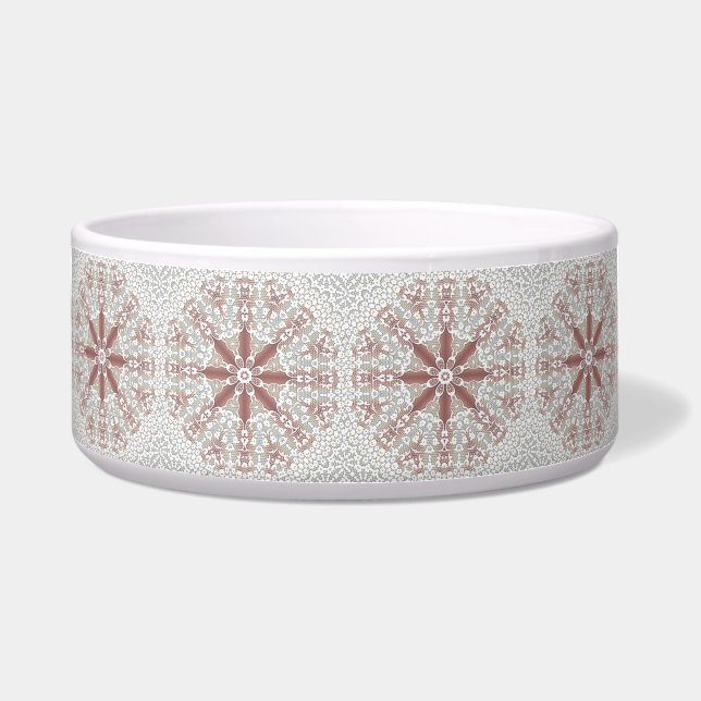 Elegante Kant Bloemen Keramische Pet Bowl Voerbakje (Voorkant)