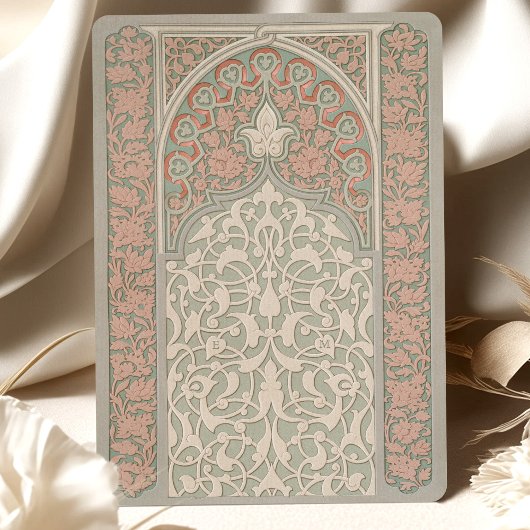 Elegante kant bloemenbruiloft zachte perzikmunt kaart