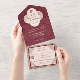 Elegante kant bloemenChinees bruiloft All In One Uitnodiging