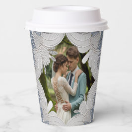 Elegante kant bruiloft op blauwe gradiënt foto papieren bekers