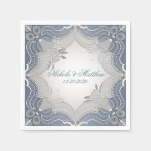 Elegante kant bruiloft op blauwe gradiënt servet