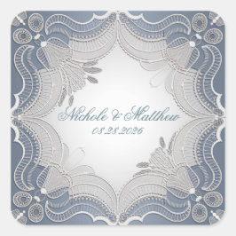 Elegante kant bruiloft op blauwe gradiënt vierkante sticker