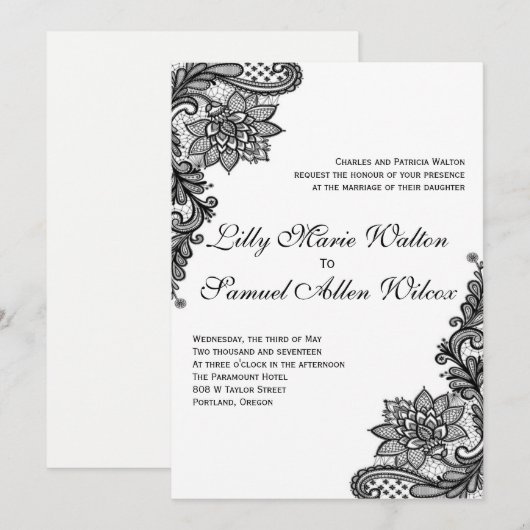 Elegante kant bruiloft uitnodigingen (Voorkant / Achterkant)