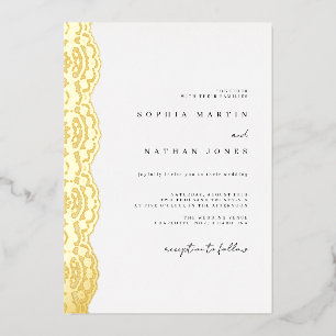 Elegante kant echt gouden folie bruiloft  uitnodiging