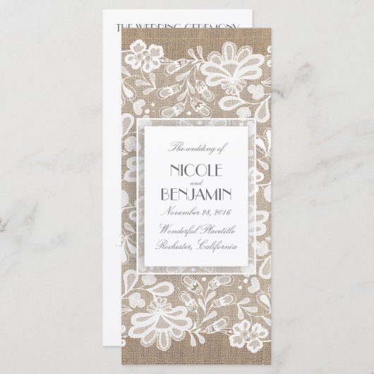 Elegante Kant en Burlap Wedding Programma's (Voorkant / Achterkant)