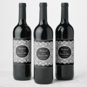 Elegante kant en zwarte aangepaste trouwlabels wijn etiket (Flessen)