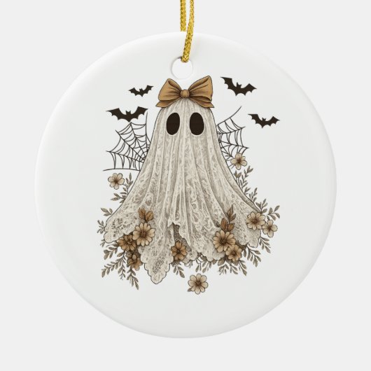 Elegante kant geest met boog | Floral Ghost Keramisch Ornament (Voorkant)