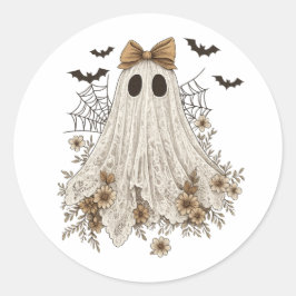 Elegante kant geest met boog | Floral Ghost Ronde Sticker