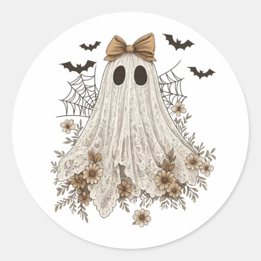 Elegante kant geest met boog | Floral Ghost Ronde Sticker (Voorkant)
