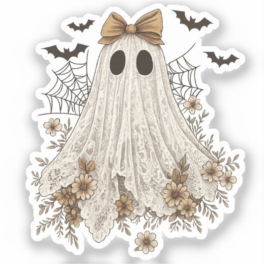 Elegante kant geest met boog | Floral Ghost Sticker (Voorkant)