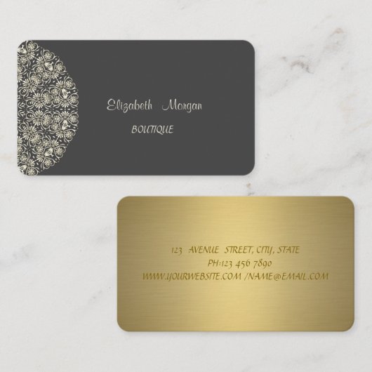 Elegante kant grijs goud visitekaartje (Voorkant / Achterkant)