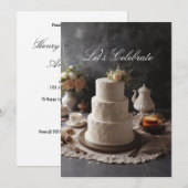 ELEGANTE KANT LOOK JUBILEUM CAKE MET BLOEMIGE TOP KAART (Voorkant / Achterkant)