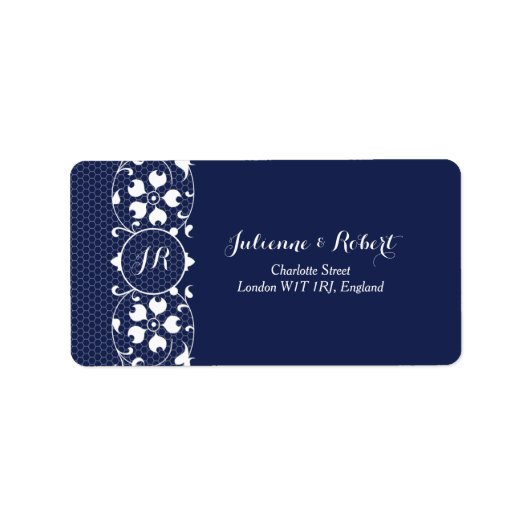 Elegante kant Monogram bruiloft Adresetiketten Etiket (Voorkant)