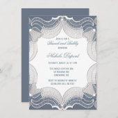 Elegante kant op blauwe bruiloft brunch & bubble kaart (Voorkant / Achterkant)