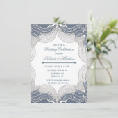 Elegante kant op blauwe bruiloft foto kaart (Staand voorkant)