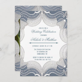 Elegante kant op blauwe bruiloft foto kaart