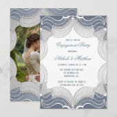 Elegante kant op blauwe bruiloft verlovingsfeest kaart (Voorkant / Achterkant)