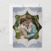 Elegante kant op blauwe bruiloft verlovingsfeest kaart (Achterkant)