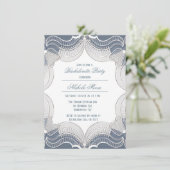 Elegante kant op blauwe bruiloft vrijgezellenfeest kaart (Staand voorkant)