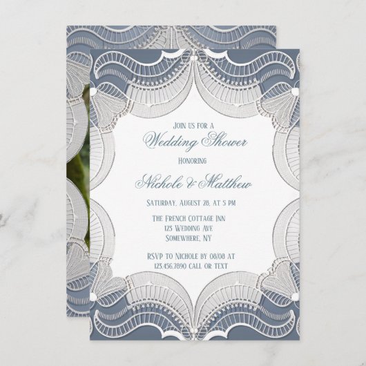 Elegante kant op blauwe gradiënt bruiloft douche kaart (Voorkant / Achterkant)