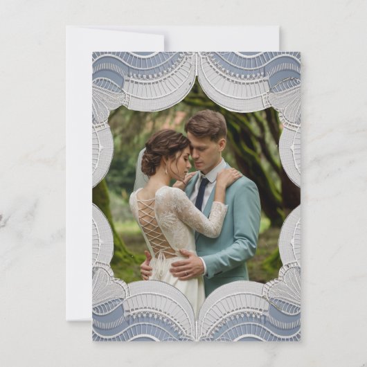 Elegante kant op blauwe gradiënt bruiloft douche kaart (Achterkant)