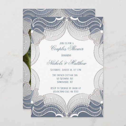 Elegante kant op blauwe gradiënt koppels douche kaart (Voorkant / Achterkant)