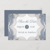 Elegante Kant Op Blauwe Huwelijk Save The Date Kaa (Voorkant / Achterkant)