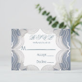 Elegante kant op Blue Wedding RSVP Kaarten (Staand voorkant)