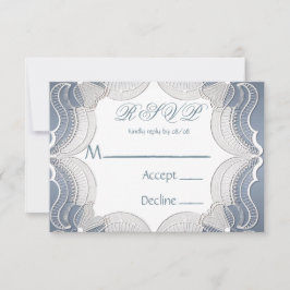 Elegante kant op Blue Wedding RSVP Kaarten