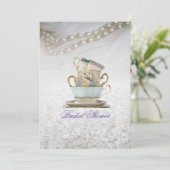 Elegante Kant Thee Cups Vrijgezellenfeest Tea Part Kaart (Staand voorkant)