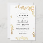 Elegante Kanten Bloem Rustieke Gouden QR Code Trou Kaart (Voorkant)