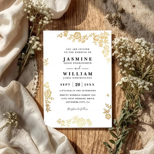 Elegante Kanten Bloem Rustieke Gouden QR Code Trou Kaart