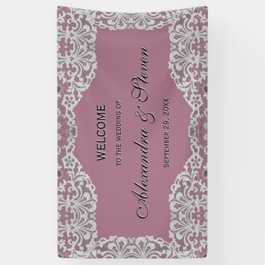 Elegante kanten bruiloft in elke kleur spandoek (Verticaal)