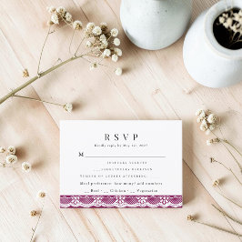Elegante Kanten Burgundy RSVP Kaart
