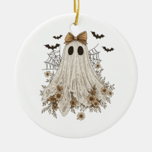 Elegante Kanten Geest met Strik Bloemige Geest Keramisch Ornament